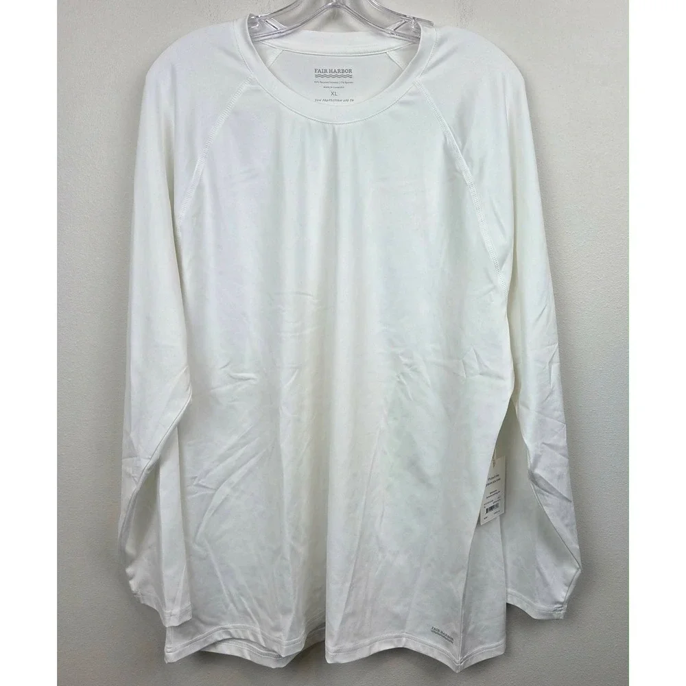 Fair Harbor Men Rashguard XL White Long Sleeve UPF 50 Sun Protection Shirt Beach